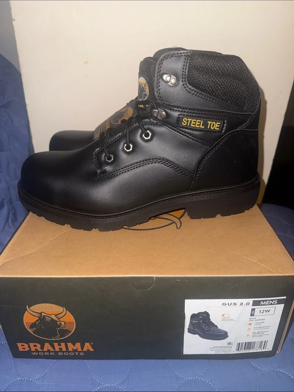 Brahma Black Men's Steel Toe Work Boots - Gus 2.0 Style-12Wide